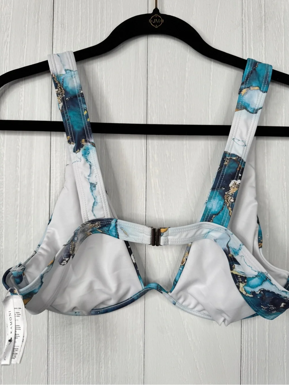 Kamoni Two-Piece Bikini | Abstract Marble Print in Blue, White, and Gold